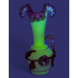 Victorian Stevens & Williams Uranium Cased Art Glass Vase Floral Matsu-No-Ke 10"